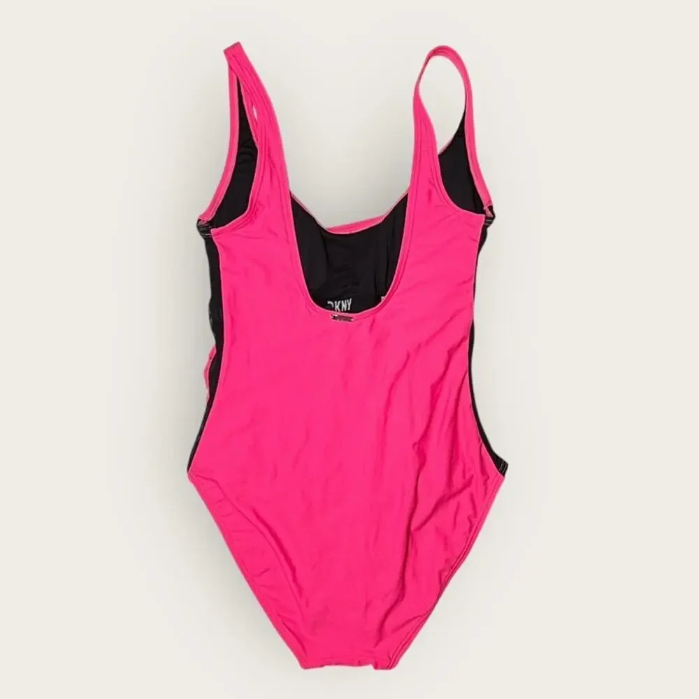 NWT | DKNY |  One-Piece Swimsuit | Hot Pink/Black | Size 6 - Picture 3 of 16